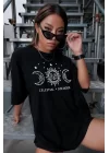 Unisex Baskılı Oversize T-Shirt - Siyah