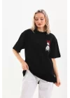 Unisex Baskılı Oversize T-Shirt - Siyah