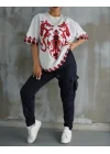 Unisex Bisiklet Yaka Baskılı Oversize T-Shirt - Beyaz
