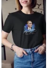 Unisex Bisiklet Yaka Baskılı Oversize T-Shirt - Siyah