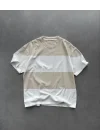 Unisex Bisiklet Yaka Parçalı T-Shirt - Bej