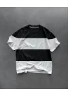 Unisex Bisiklet Yaka Parçalı T-Shirt - Siyah