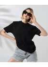 Unisex Bisiklet Yaka Slim Fit T-Shirt - Siyah