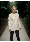 Unisex Bisiklet Yaka Uzun Kollu T-Shirt - Beyaz