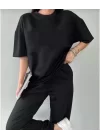 Unisex Düz T-Shirt Ve Eşofman Takımı - Siyah