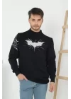Unisex Yarım Boğazlı Baskılı Dokuma Triko - Siyah