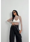 Uzun Kol Boyunlu Tül Bluz