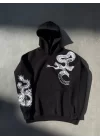 Uzun Kol Kapşonlu Baskılı SweatShirt - Siyah