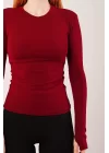 Uzun Kollu Basic Bordo Bluz