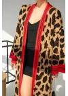 Uzun Leopar Hırka - Camel-Mavi