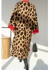 Uzun Leopar Hırka - Camel-Mavi