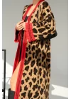Uzun Leopar Hırka - Camel-Mavi