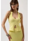 V Detay Dokulu Crop Bluz