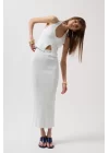 V Detay Dokulu Crop Bluz