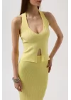 V Detay Dokulu Crop Bluz