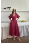V YAKA DÖKÜMLÜ ELBİSE - Pembe