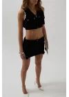 V Yaka Düğmeli Crop Yelek