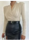 Vatkalı Kruvaze Model Sandy Bluz-Bej