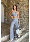 Vesna Keten Çizgili Crop Takım 9806-0025