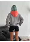 W Nakış İşlemeli Kapüşonlu Sweatshirt - Mavi