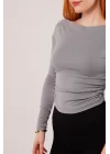 Yaka Detay Uzun Kollu Basic Gri Bluz