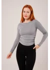 Yaka Detay Uzun Kollu Basic Gri Bluz