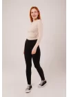 Yaka Detay Uzun Kollu Basic Krem Bluz