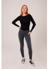 Yaka Detay Uzun Kollu Basic Siyah Bluz