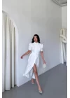 YAKA DÜĞME DETAYLI ELBİSE - Beyaz