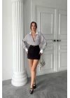 YAKA VE MANŞET BEYAZBOYFRİEND ÇİZGİLİPOPLİN GÖMLEK - Kahverengi