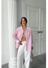 YAKA VE MANŞET BEYAZBOYFRİEND ÇİZGİLİPOPLİN GÖMLEK - Pembe
