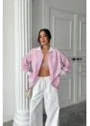 YAKA VE MANŞET BEYAZBOYFRİEND ÇİZGİLİPOPLİN GÖMLEK - Pembe