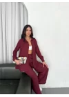 Yakalı Düğmeli Uzun Kollu Gömlek Pantolon Ikili Takım - Bordo