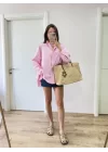 Yakalı Yandan Yırtmaçlı Gömlek - Pembe