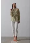 Yakası Fularlı Şifon Gömlek - Fıstık Yeşili