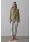 Yakası Fularlı Şifon Gömlek - Fıstık Yeşili