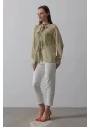 Yakası Fularlı Şifon Gömlek - Fıstık Yeşili