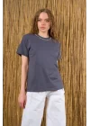 Yakası Taşlı Tshirt - Füme