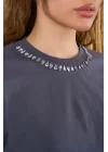 Yakası Taşlı Tshirt - Füme