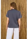 Yakası Taşlı Tshirt - Füme