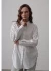 Yan Büzmeli Tunik Gömlek - Beyaz
