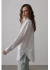 Yan Büzmeli Tunik Gömlek - Beyaz