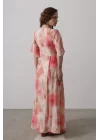 Yandan Bağlamalı Desenli Elbise - Pembe