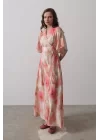 Yandan Bağlamalı Desenli Elbise - Pembe