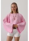 YARASA KOLLU CROP BLUZ - Pembe