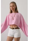 YARASA KOLLU CROP BLUZ - Pembe