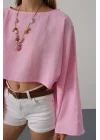 YARASA KOLLU CROP BLUZ - Pembe