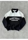 Yarım Fermuarlı Parçalı Yakalı SweatShirt - Siyah