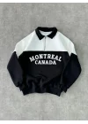 Yarım Fermuarlı Parçalı Yakalı SweatShirt - Siyah