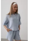 Yarım Kol Müslin Gömlek - Bebe Mavisi